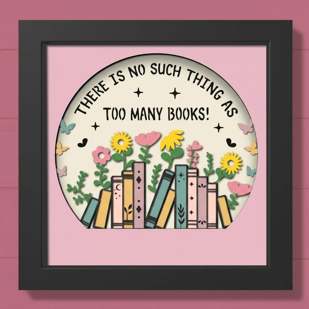 Too Many Books Shadow Box | Whimsical Book Lover Wall Art & Gift - Image 2
