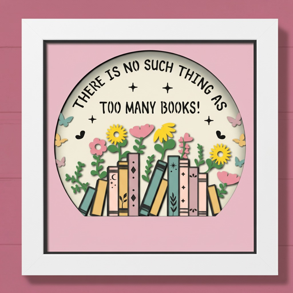Too Many Books Shadow Box | Whimsical Book Lover Wall Art & Gift