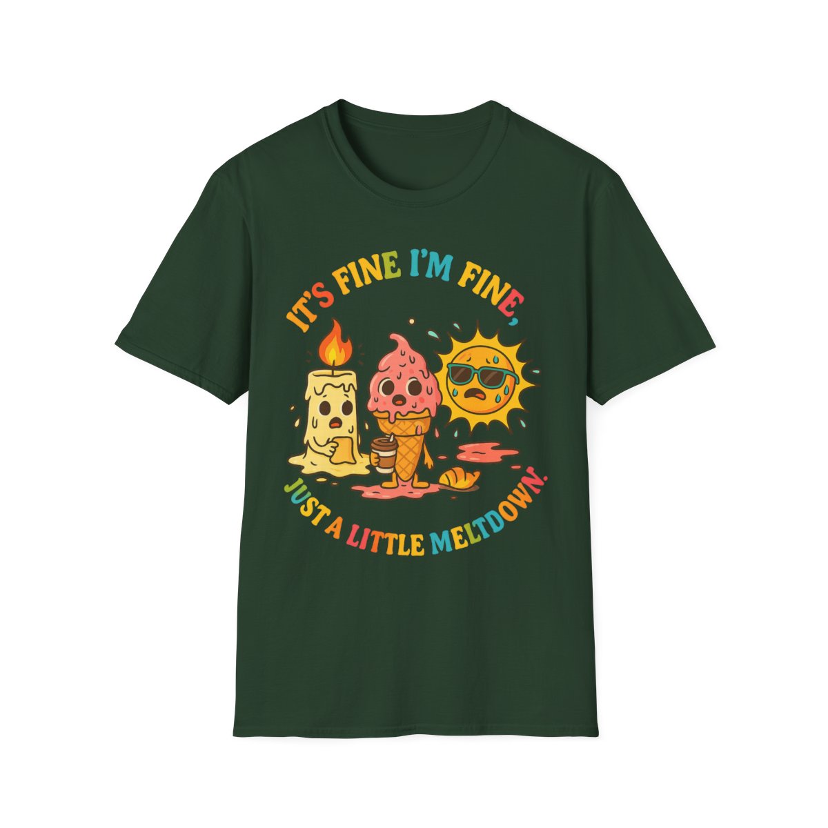 “It’s Fine, I’m Fine” Meltdown Tee – Funny Unisex Softstyle T-Shirt, Mental Health Humor - Image 3