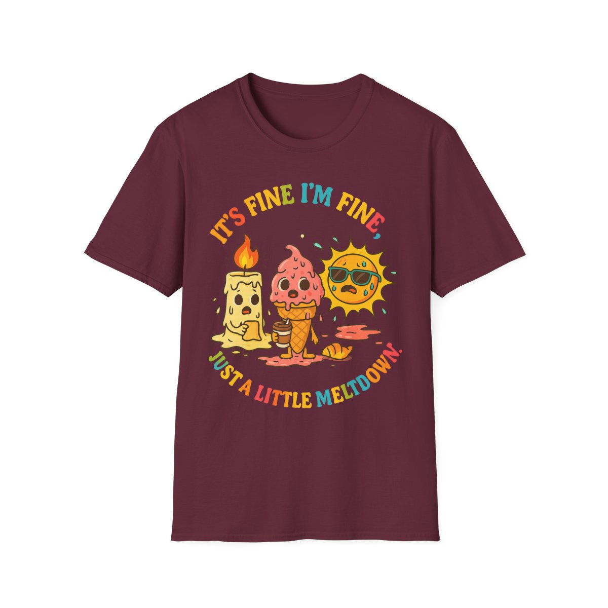 “It’s Fine, I’m Fine” Meltdown Tee – Funny Unisex Softstyle T-Shirt, Mental Health Humor - Image 9