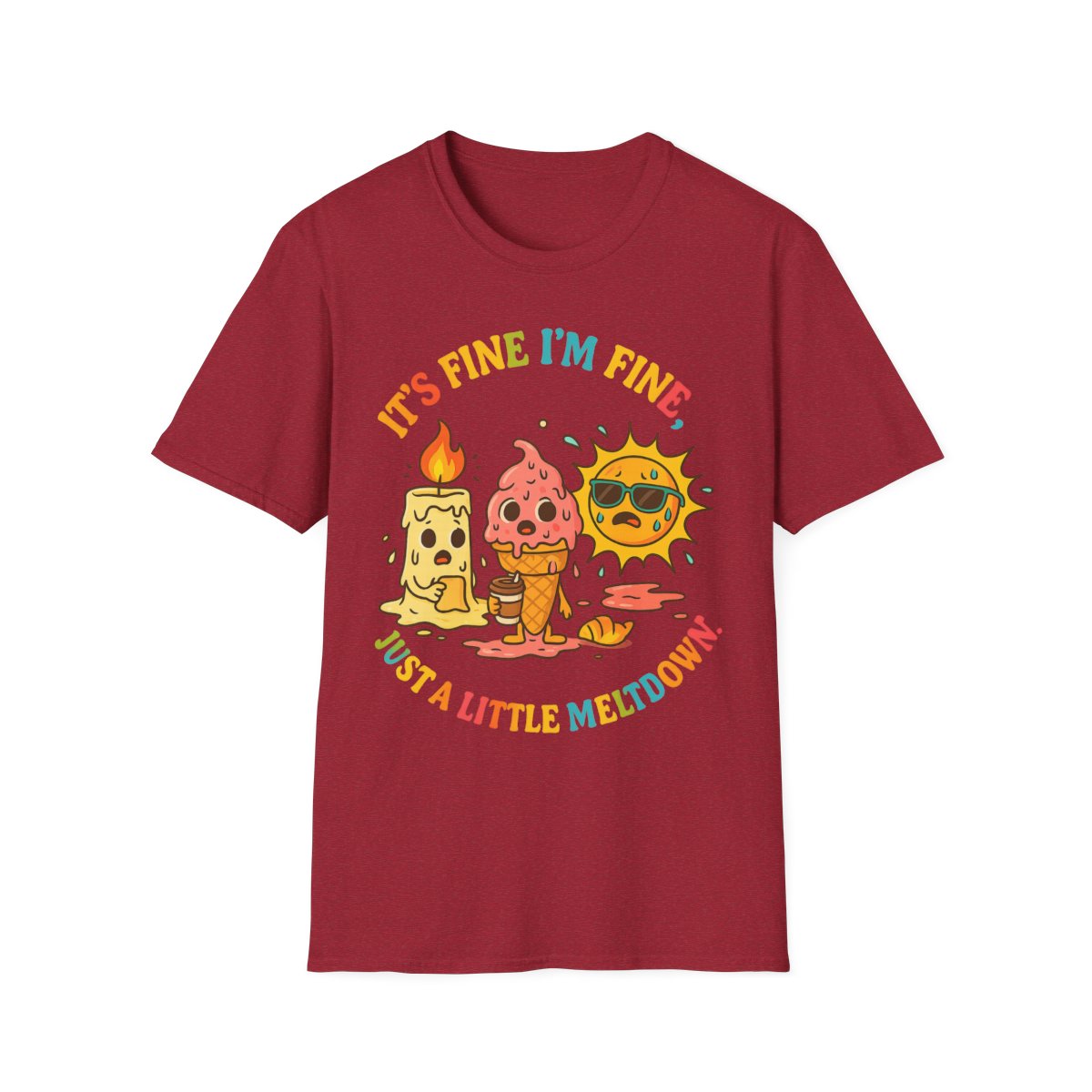 “It’s Fine, I’m Fine” Meltdown Tee – Funny Unisex Softstyle T-Shirt, Mental Health Humor - Image 2