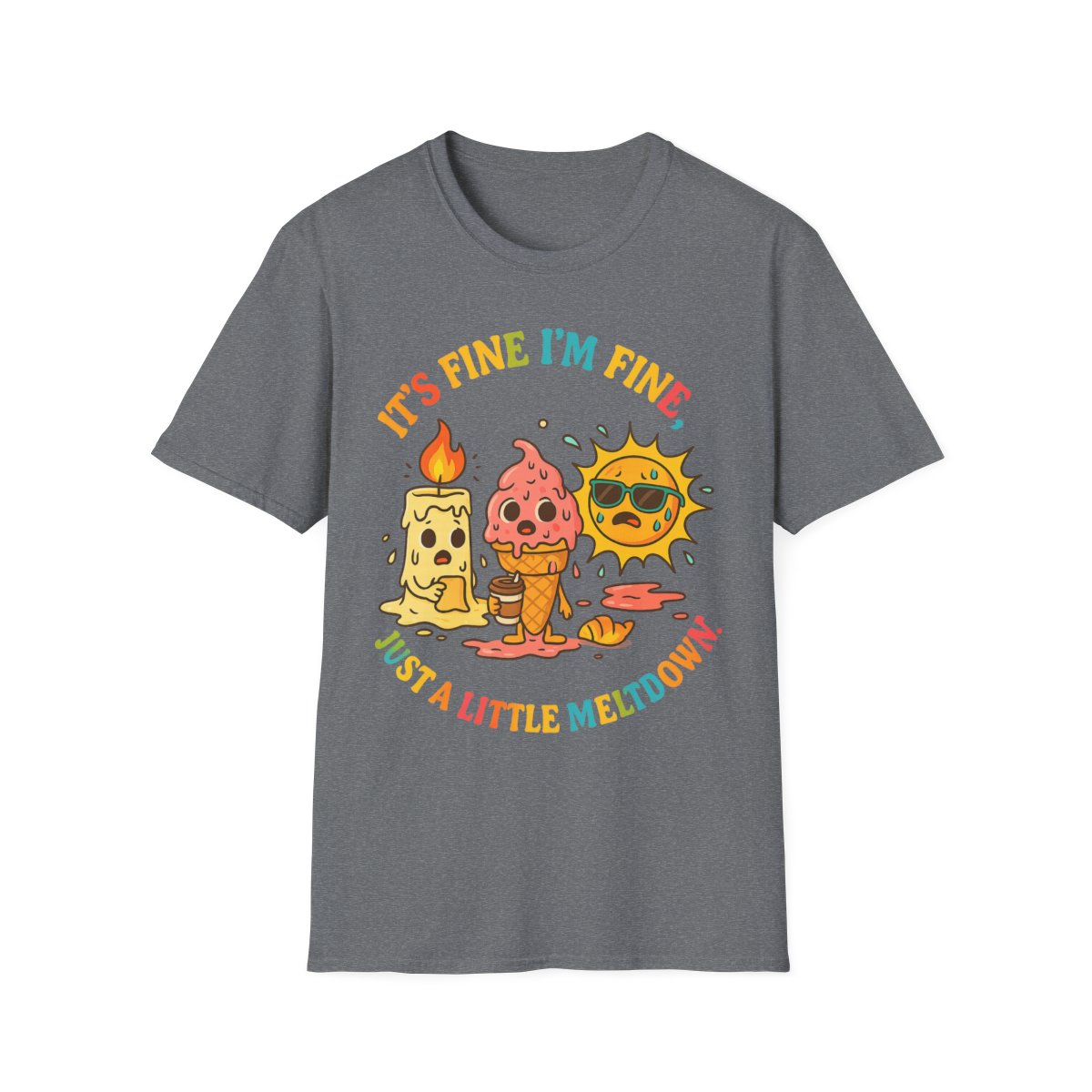 “It’s Fine, I’m Fine” Meltdown Tee – Funny Unisex Softstyle T-Shirt, Mental Health Humor - Image 4