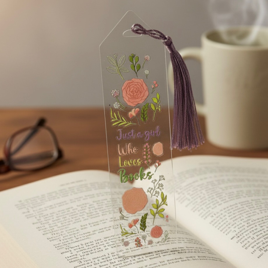 Aesthetic Acrylic Bookmark with Ribbon – Pre-Made Booklover Gift | Cute Cat, Plant, Study, & Book Designs | Holographic Packaging - Image 8