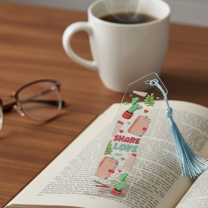 Aesthetic Acrylic Bookmark with Ribbon – Pre-Made Booklover Gift | Cute Cat, Plant, Study, & Book Designs | Holographic Packaging - Image 7