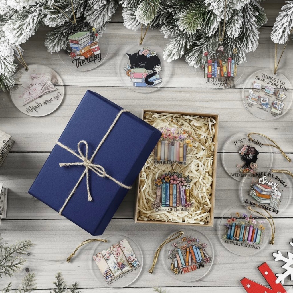 Wildflower Book Lovers Christmas Ornament: Acrylic Floral Book Decor - Image 2