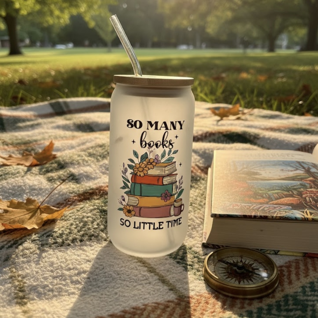 16oz Book Lover Glass Cup with Lid & Straw Cozy Bookish Gift for Readers, Librarians & Book Club Members - Image 6