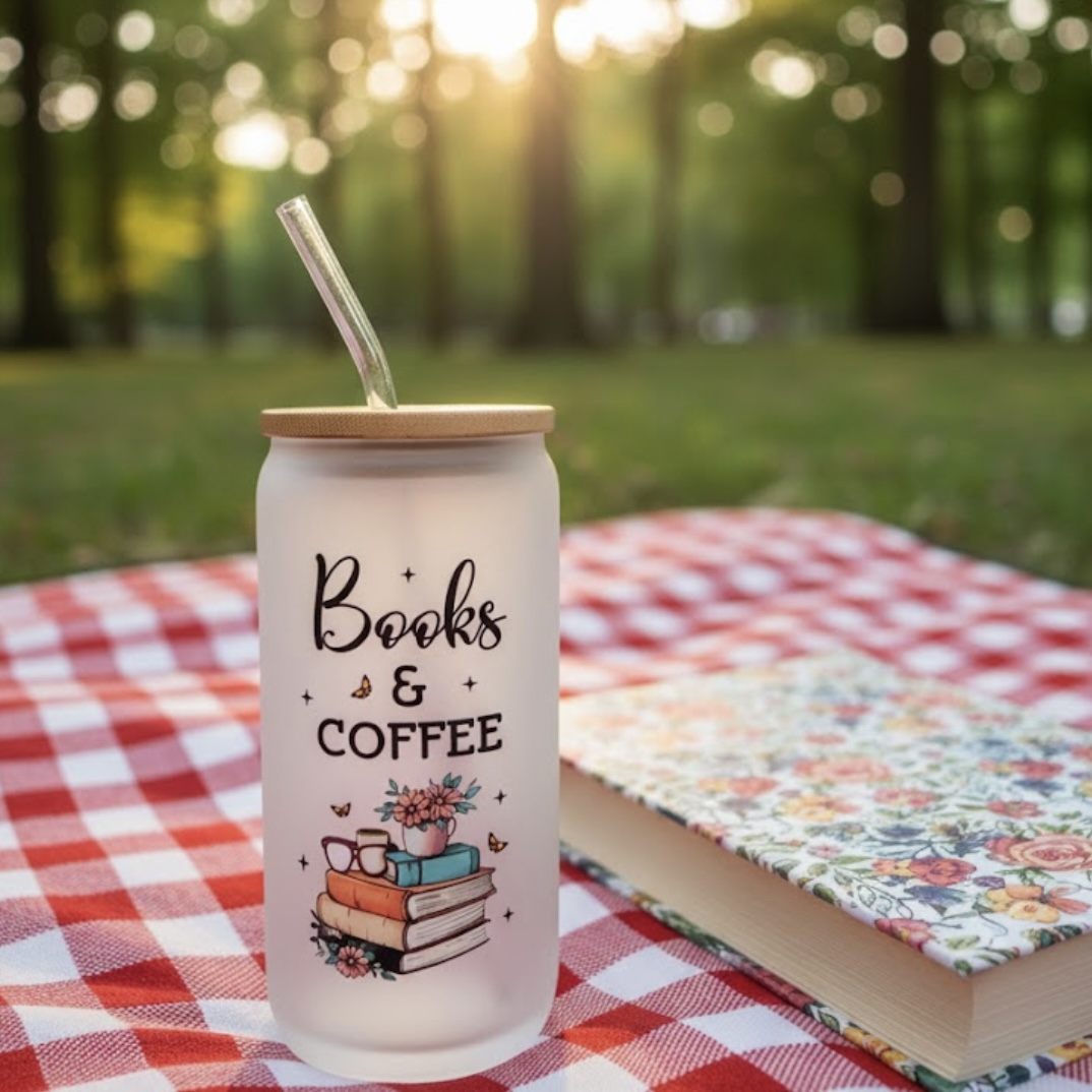 16oz Book Lover Glass Cup with Lid & Straw Cozy Bookish Gift for Readers, Librarians & Book Club Members - Image 3
