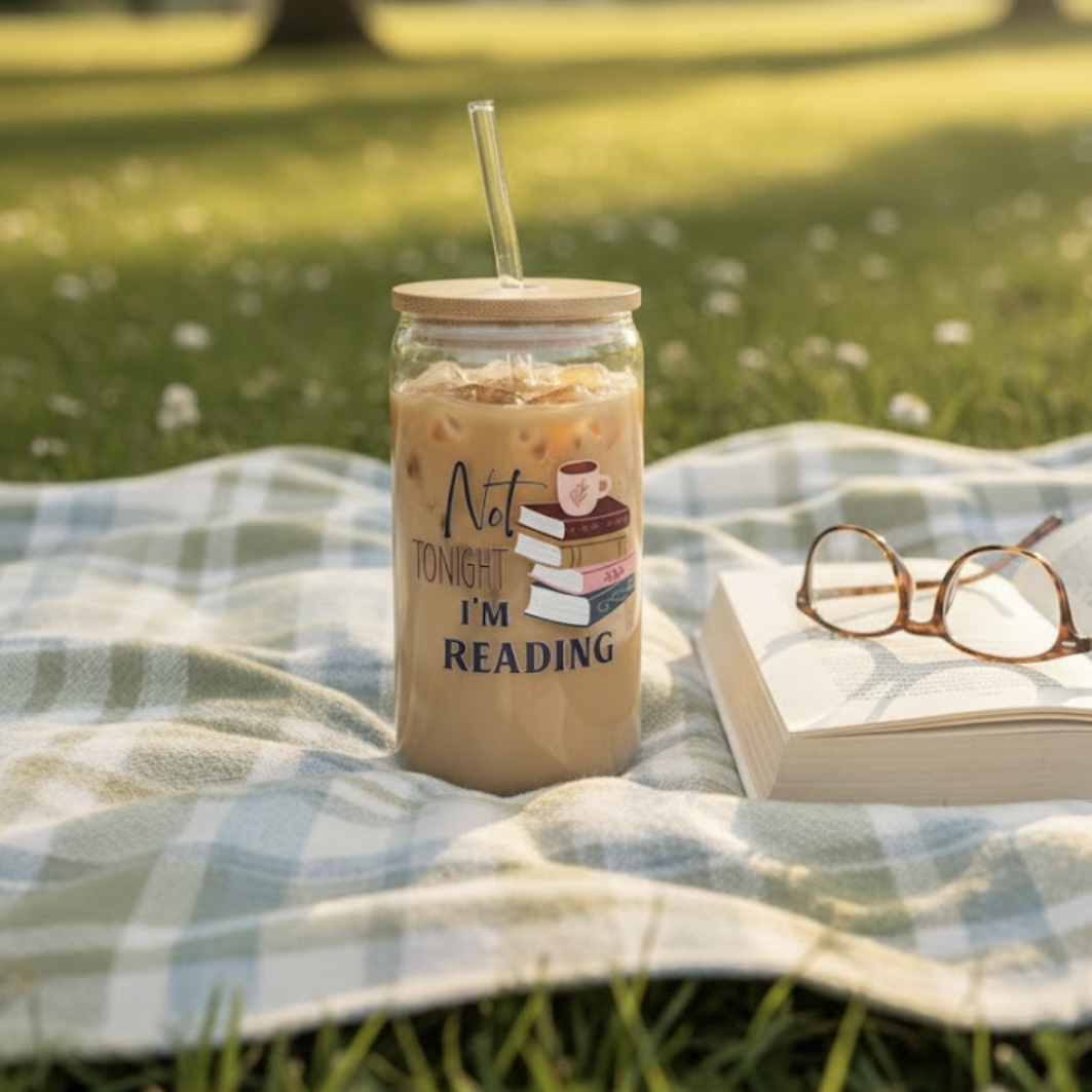 16oz Bookish Reading Glass with Lid & Straw Aesthetic Iced Coffee Cup for Teachers, Librarians & Book Lovers