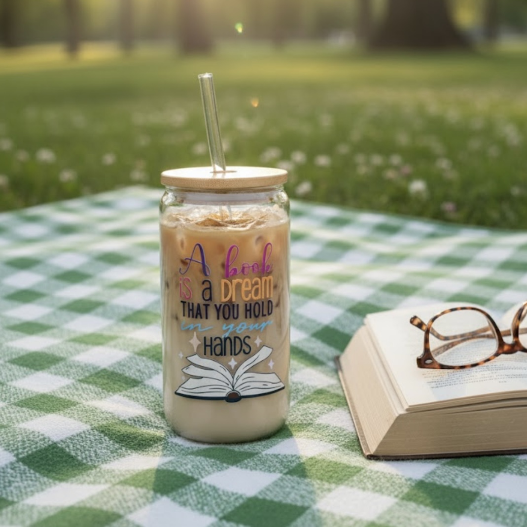 16oz Bookish Reading Glass with Lid & Straw Aesthetic Iced Coffee Cup for Teachers, Librarians & Book Lovers - Image 2
