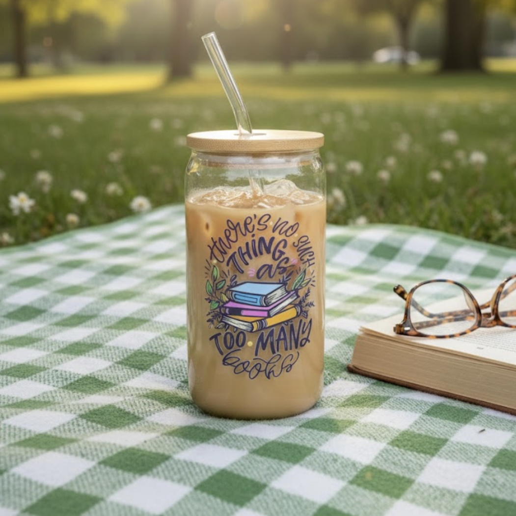 16oz Bookish Reading Glass with Lid & Straw Aesthetic Iced Coffee Cup for Teachers, Librarians & Book Lovers - Image 3