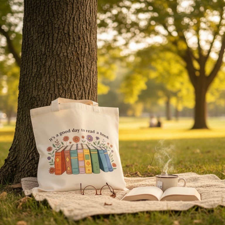 Cotton Reusable Tote Bag For Book Lovers With Design, Lightweight, Eco-Friendly, Gift-Ready