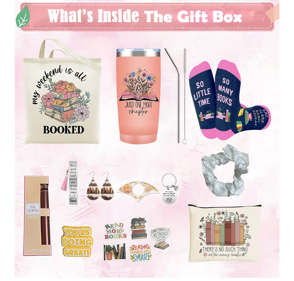 Peach Book Lover Gift Box Cozy Reading Essentials Set for Women, Readers & Bookworms - Image 2