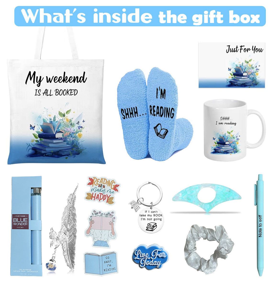 Blue Book Lover Gift Box Cozy Reading Essentials Set for Women, Readers & Bookworms - Image 2