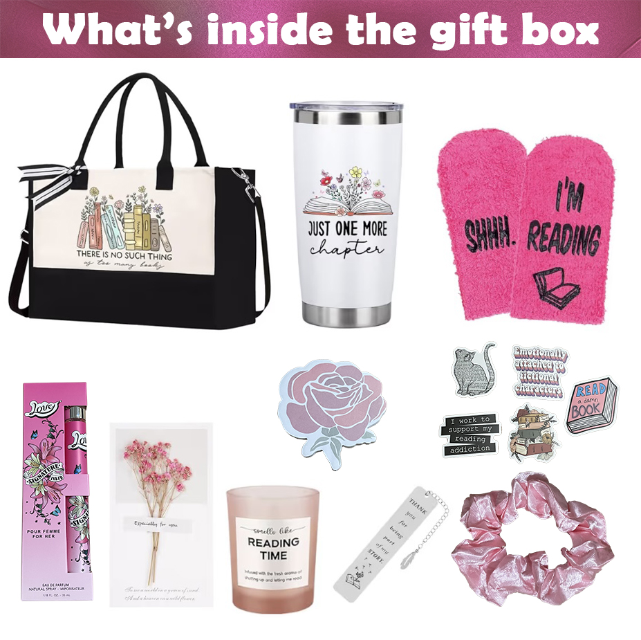 Deluxe Book Lover Gift Box Cozy Reading Essentials Tote + Tumbler Bundle - Image 2