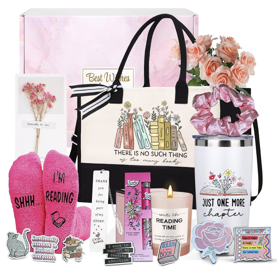 Deluxe Book Lover Gift Box Cozy Reading Essentials Tote + Tumbler Bundle