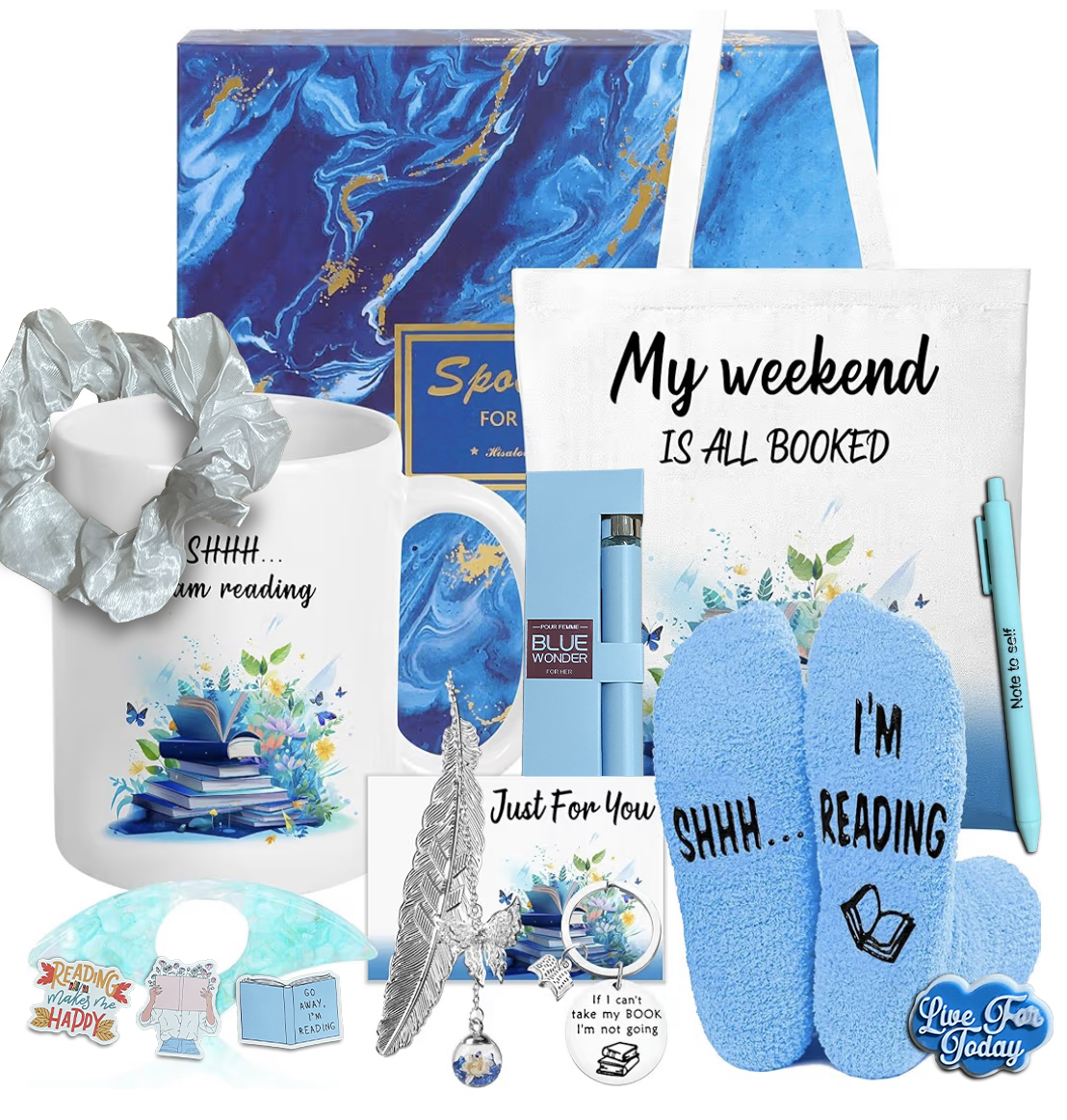 Blue Book Lover Gift Box Cozy Reading Essentials Set for Women, Readers & Bookworms