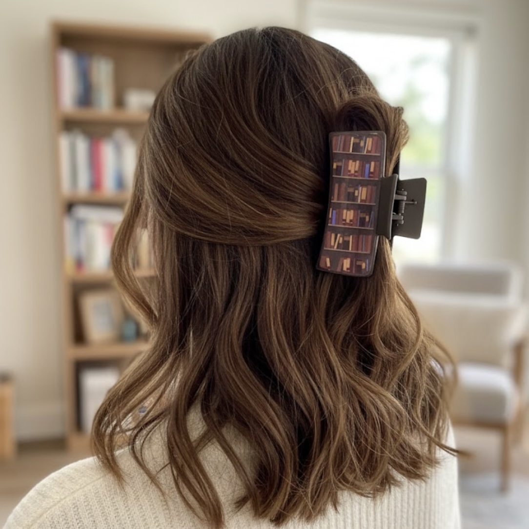 Book Lover Hair Claw Large Book-Stack Clip for Readers & Aesthetic Hairstyles - Image 5