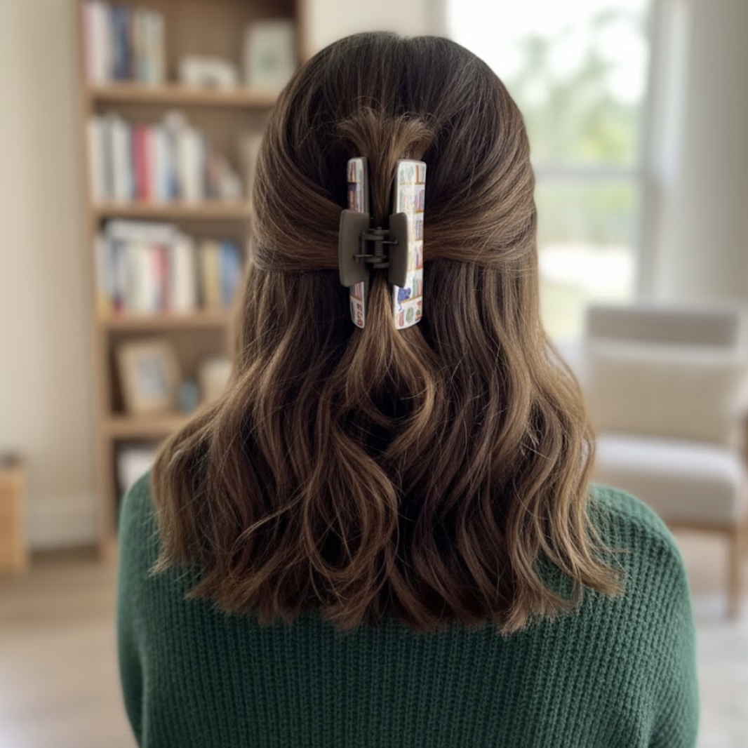 Book Lover Hair Claw Large Book-Stack Clip for Readers & Aesthetic Hairstyles - Image 4