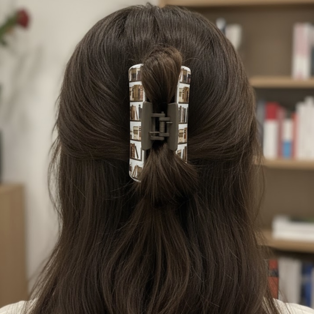Book Lover Hair Claw Large Book-Stack Clip for Readers & Aesthetic Hairstyles - Image 3