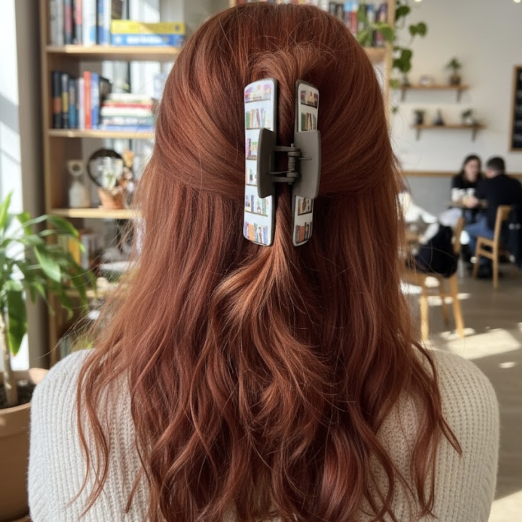 Book Lover Hair Claw Large Book-Stack Clip for Readers & Aesthetic Hairstyles - Image 2