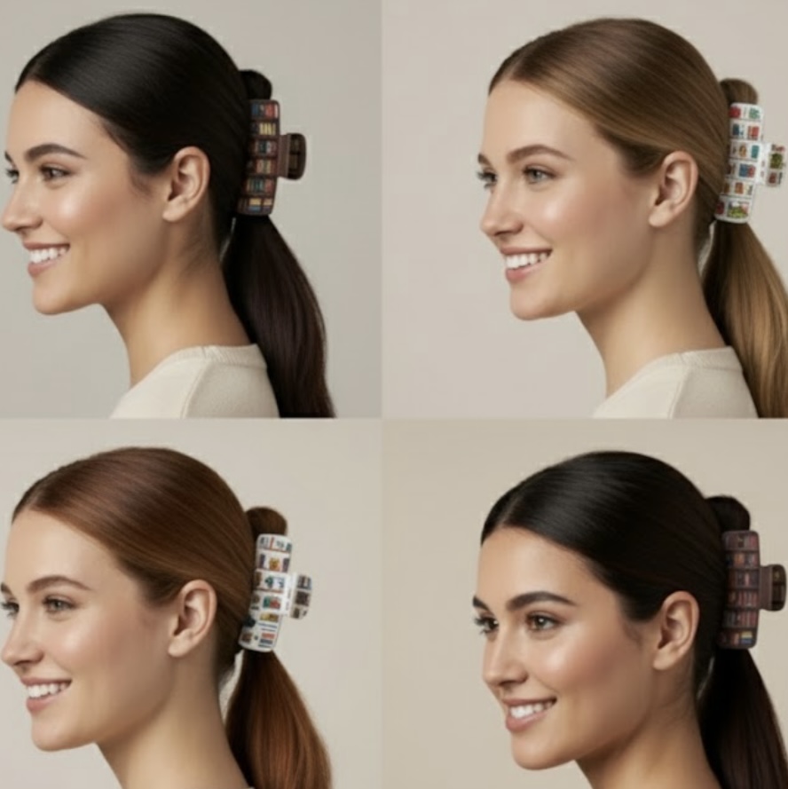 Book Lover Hair Claw Large Book-Stack Clip for Readers & Aesthetic Hairstyles