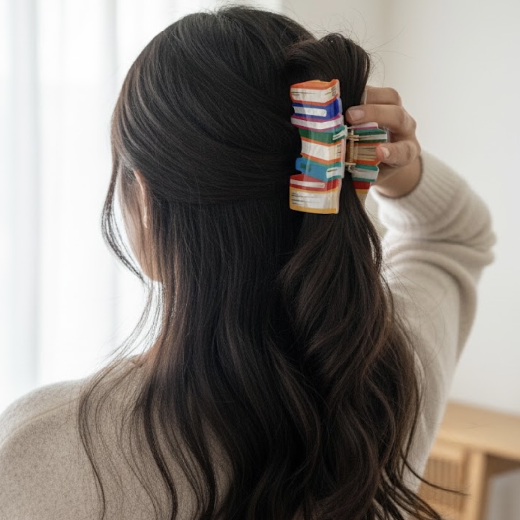 Book Lover Hair Claw Clip | Aesthetic Book-Stack Hair Accessory for Readers, Students & Librarian Gifts - Image 5