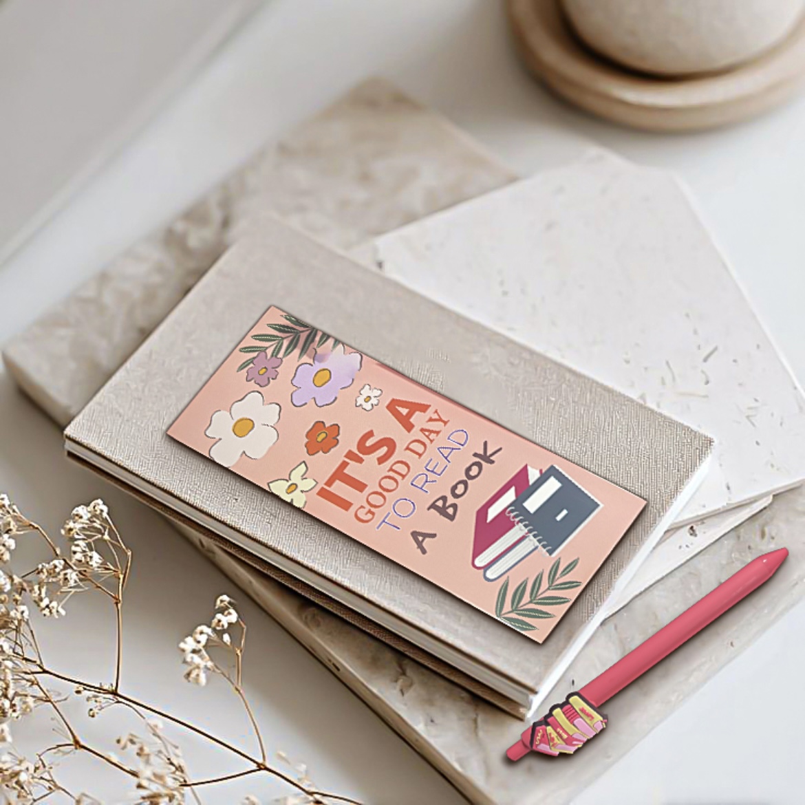 Bookmark & Pen Gift Set: "It's a Good Day to Read a Book" Pink - Image 2