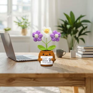 Handmade Crochet Book Lover Flower Pot