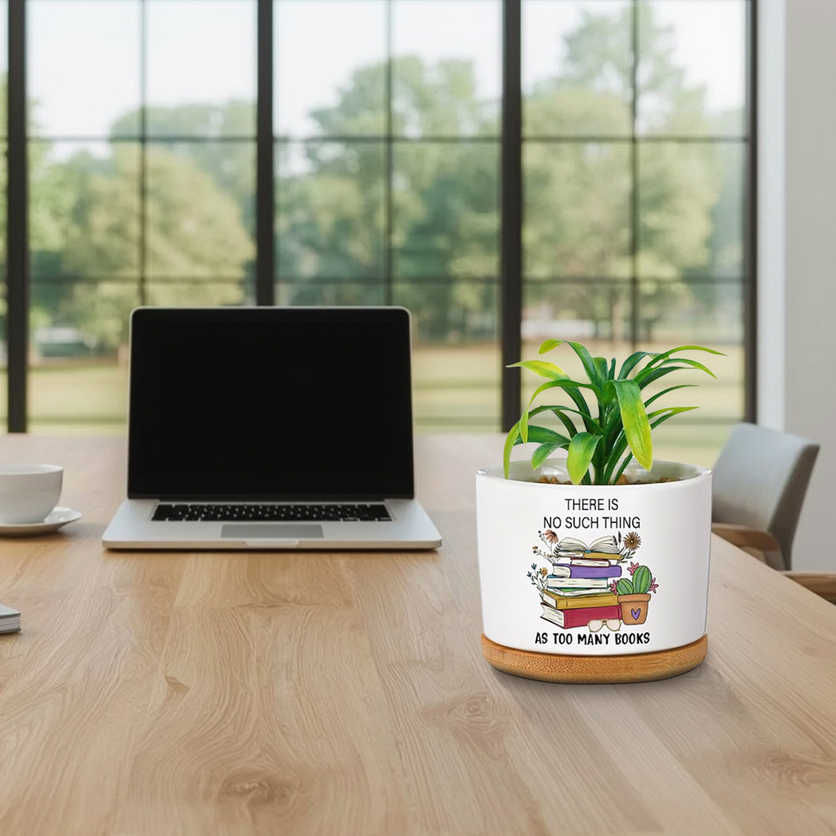 Book Lover Ceramic Succulent Pots with Bamboo Tray - Image 2