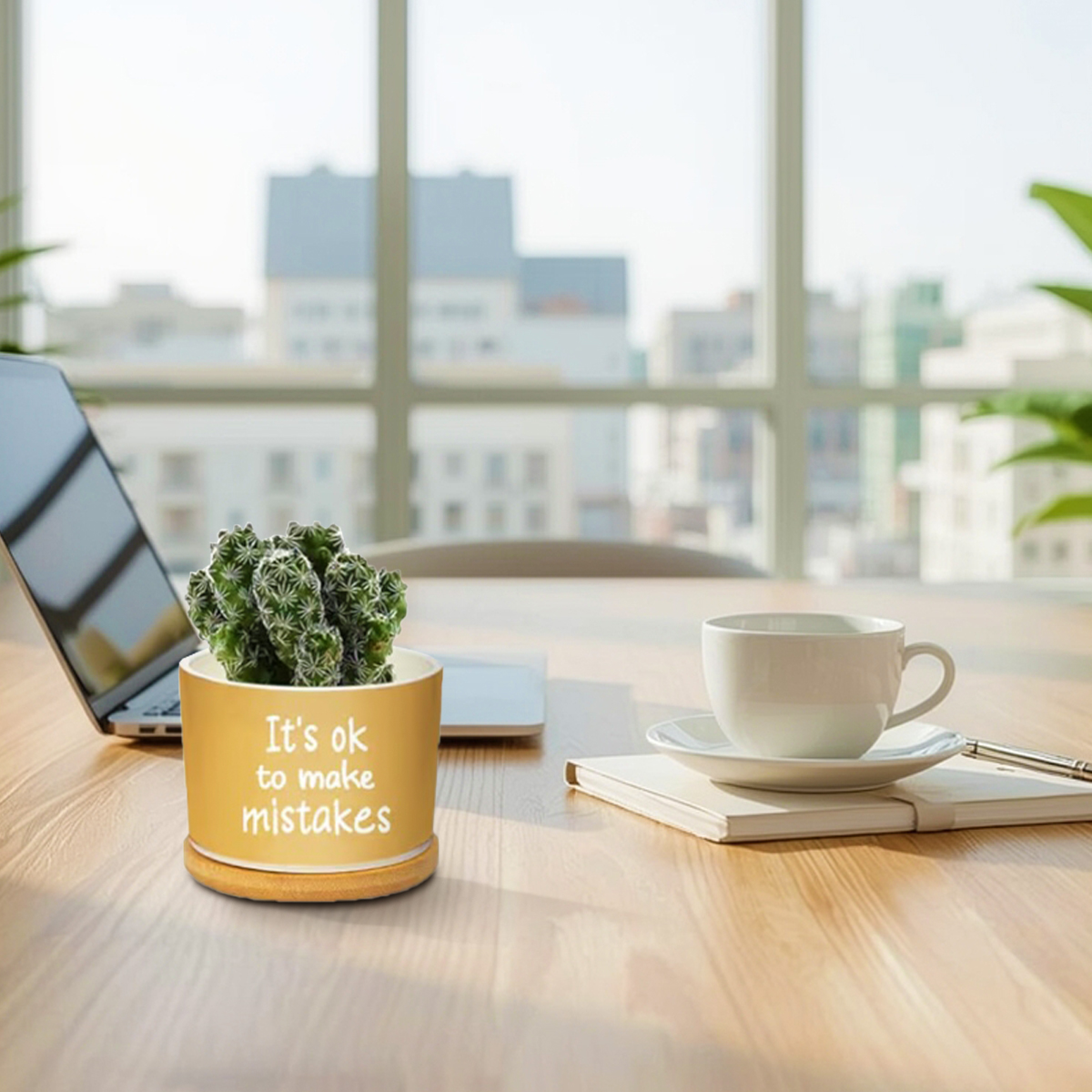 Positive Affirmation Ceramic Succulent Pot with Bamboo Tray - Image 4