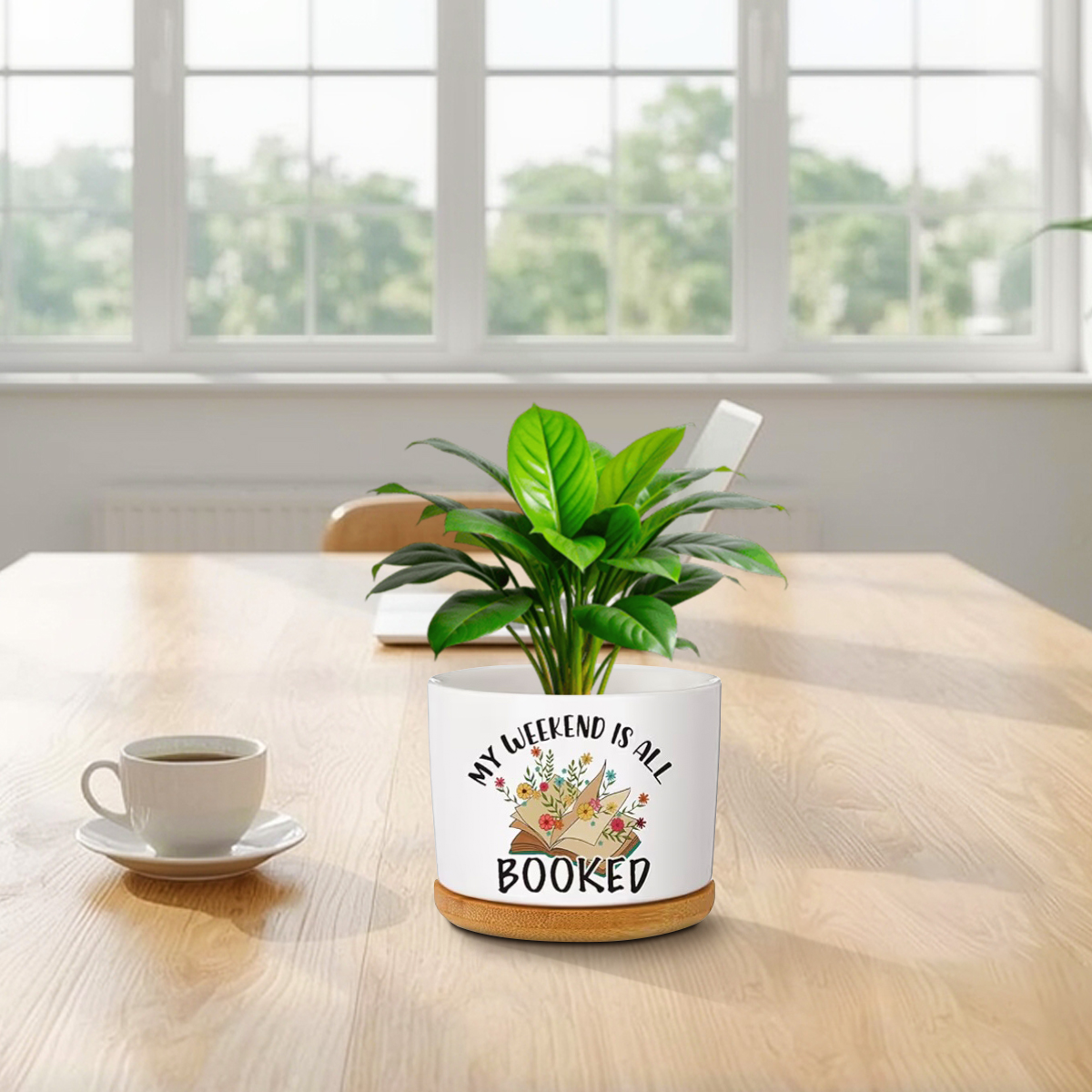 Book Lover Ceramic Succulent Pots with Bamboo Tray - Image 4