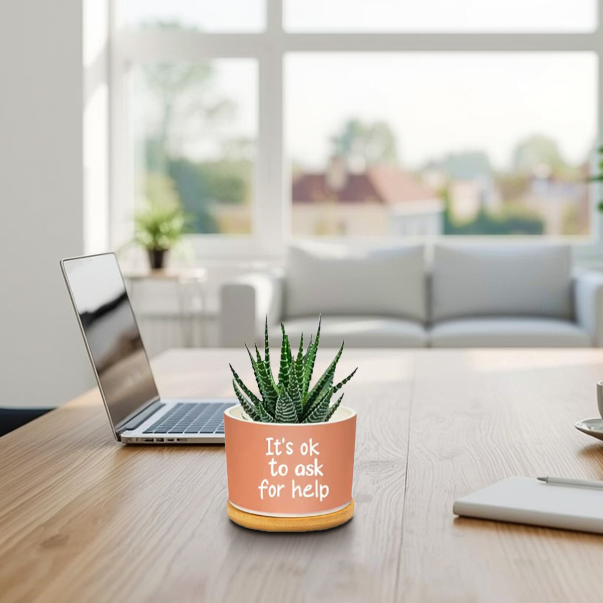 Positive Affirmation Ceramic Succulent Pot with Bamboo Tray - Image 5