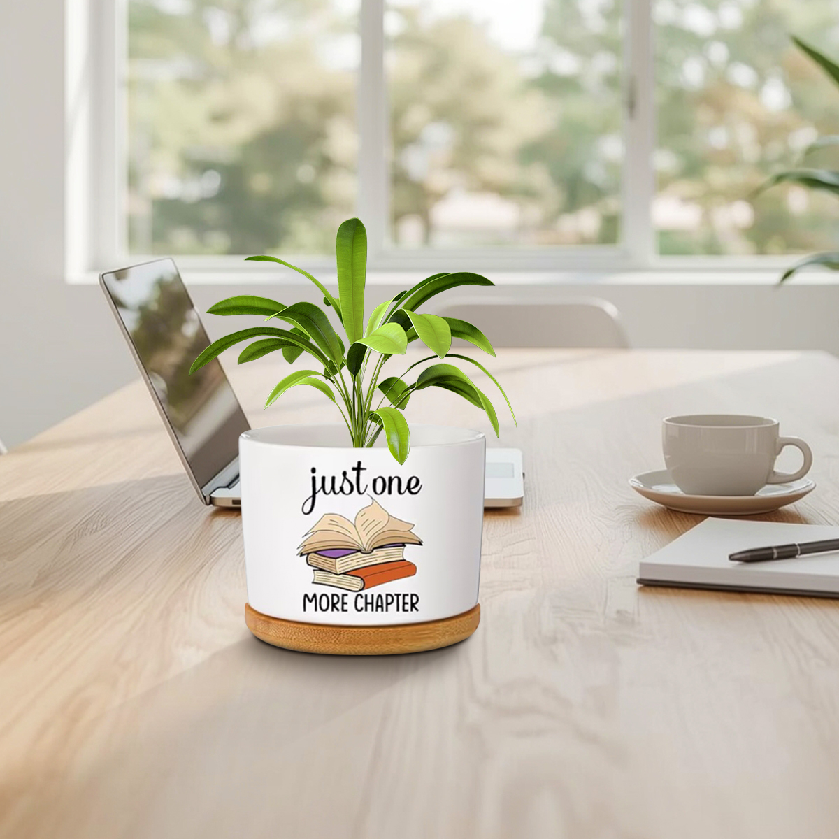 Book Lover Ceramic Succulent Pots with Bamboo Tray - Image 5