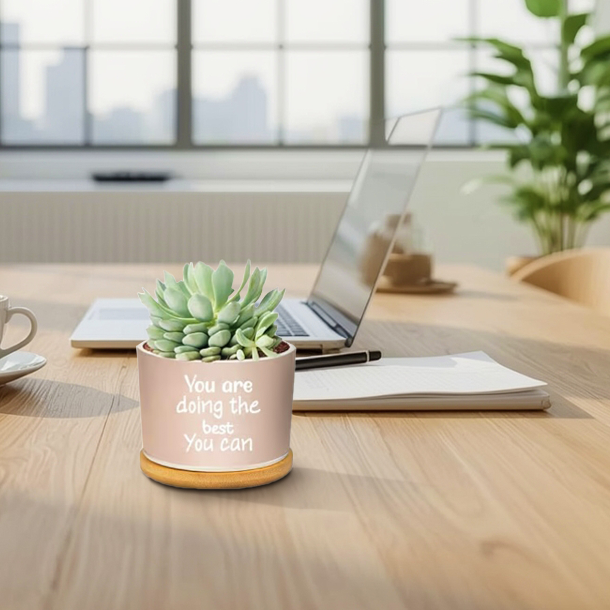 Positive Affirmation Ceramic Succulent Pot with Bamboo Tray - Image 6