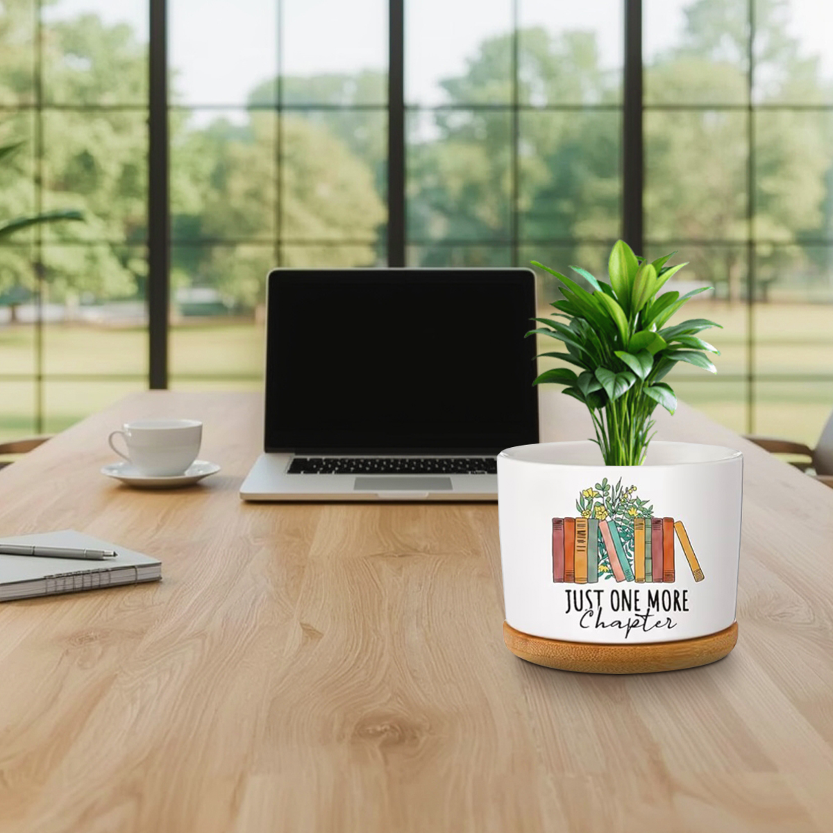 Book Lover Ceramic Succulent Pots with Bamboo Tray - Image 6