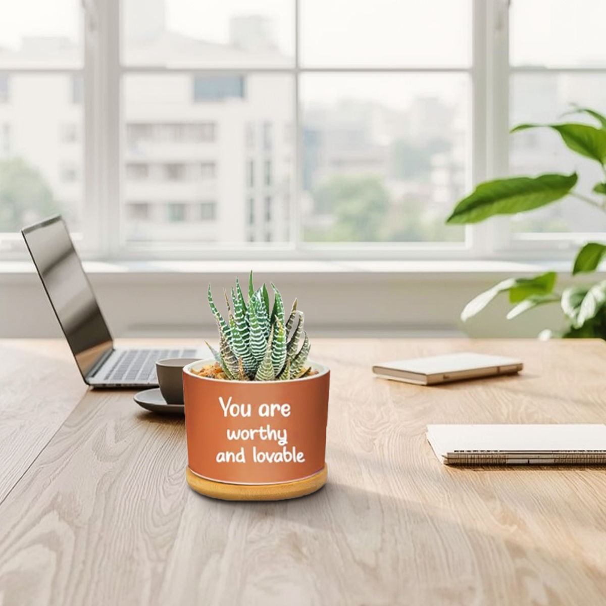 Positive Affirmation Ceramic Succulent Pot with Bamboo Tray - Image 7