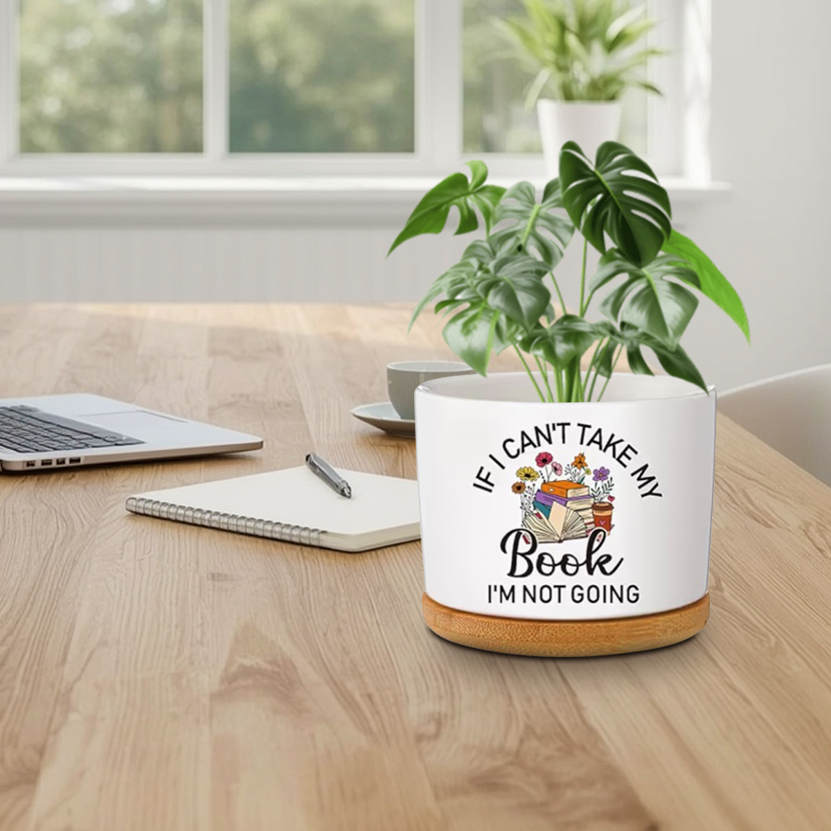 Book Lover Ceramic Succulent Pots with Bamboo Tray - Image 7