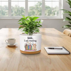 Book Lover Ceramic Succulent Pots with Bamboo Tray