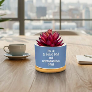 Positive Affirmation Ceramic Succulent Pot with Bamboo Tray