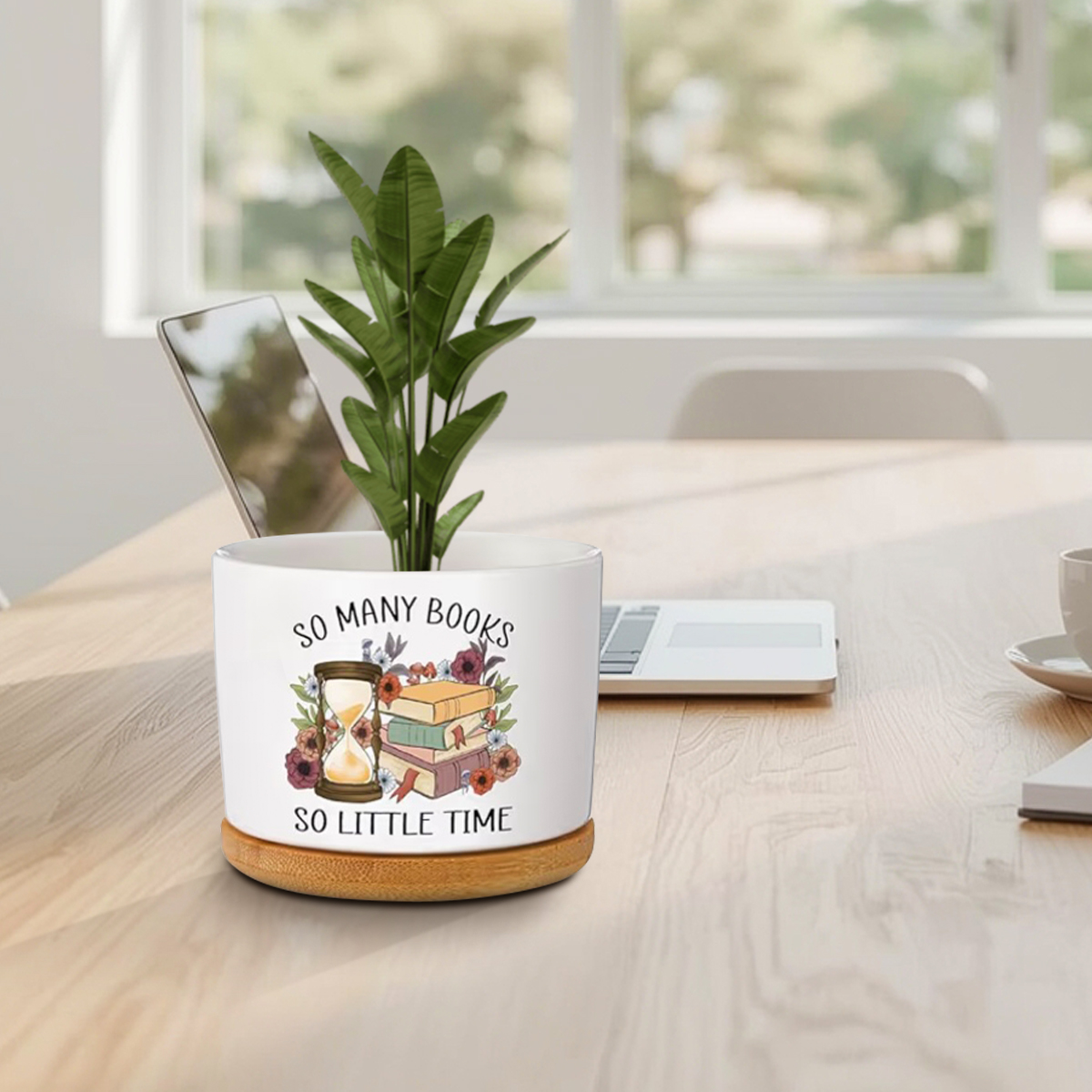 Book Lover Ceramic Succulent Pots with Bamboo Tray - Image 8